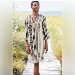 Soft Surroundings Rhea dress beaded embroidery boho black and cream